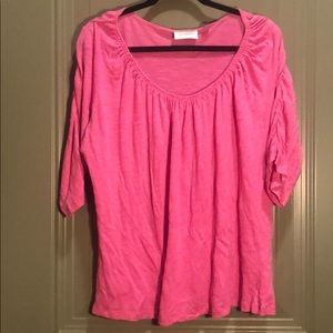 Avenue 3/4 Ruched Sleeved Tee Heather Pink   18/20